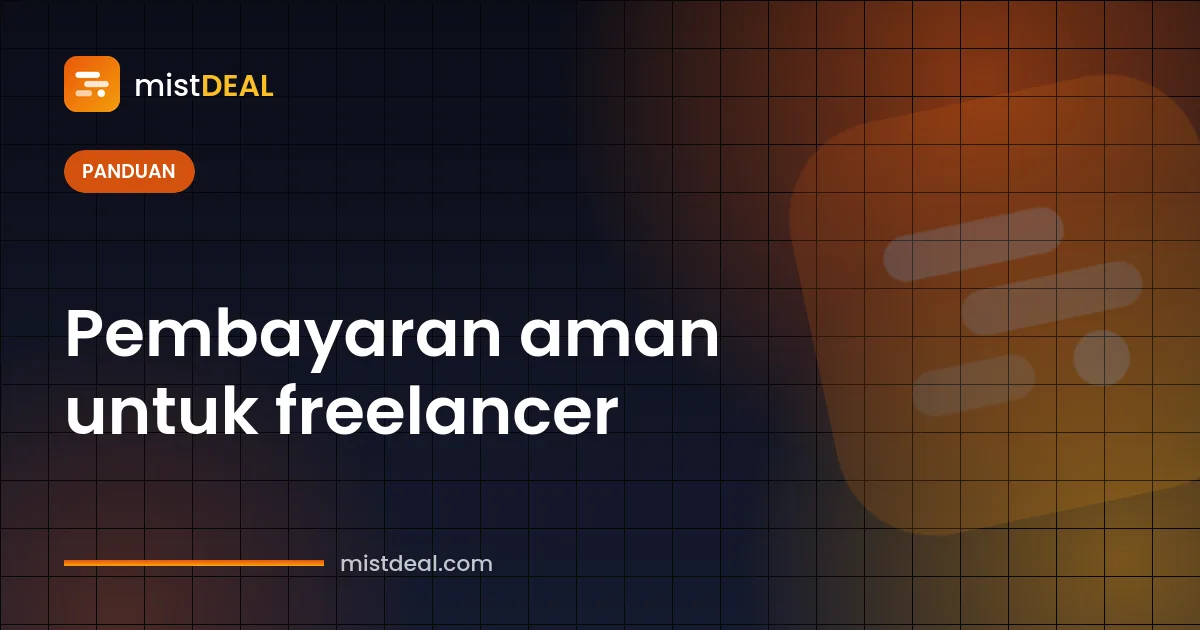 Ilustrasi pembayaran aman untuk freelancer, dengan hasil kerja selesai dan pembayaran ditahan di escrow