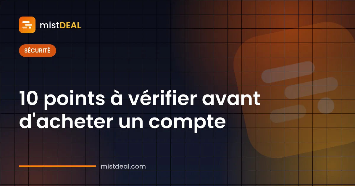 Couverture avec la checklist des 10 points à vérifier pour acheter un compte en ligne