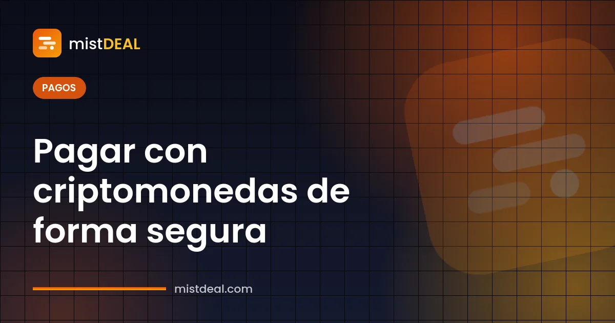 Portada sobre pagar con criptomonedas, con comprobaciones de red, importe y dirección de wallet