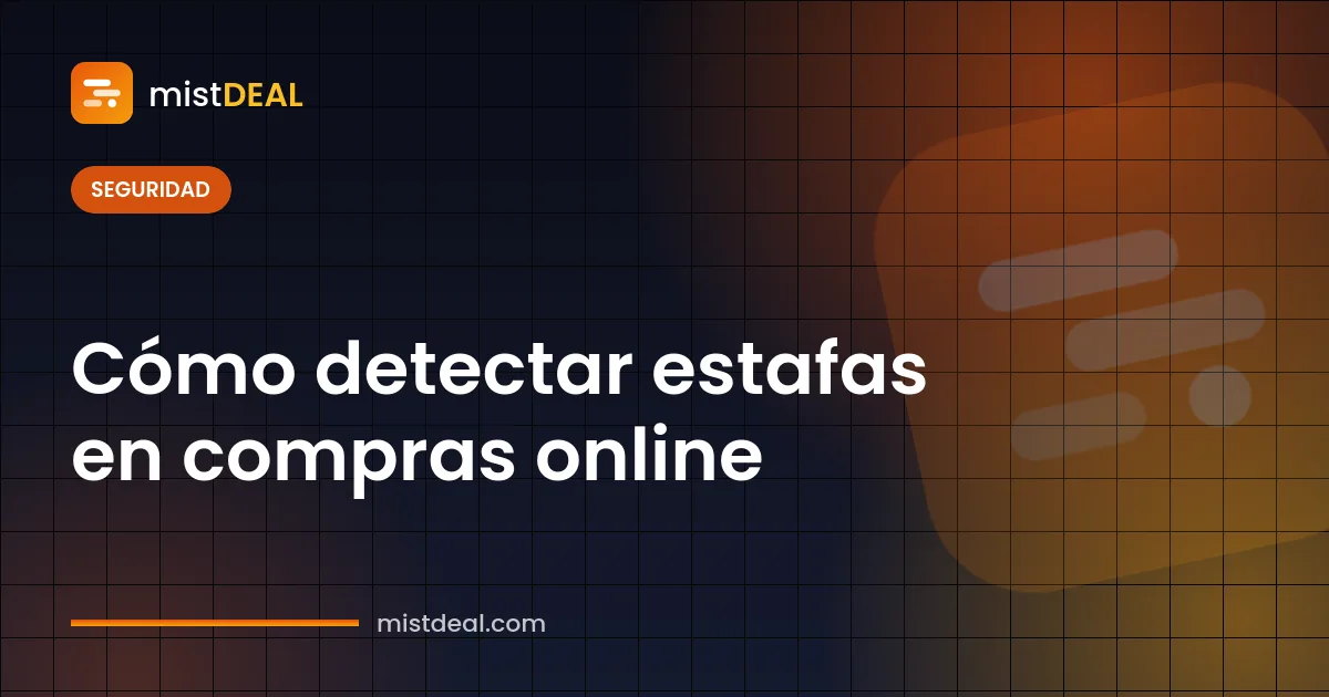 Señales de advertencia y lupa que ilustran cómo detectar estafas en compras online y marketplaces
