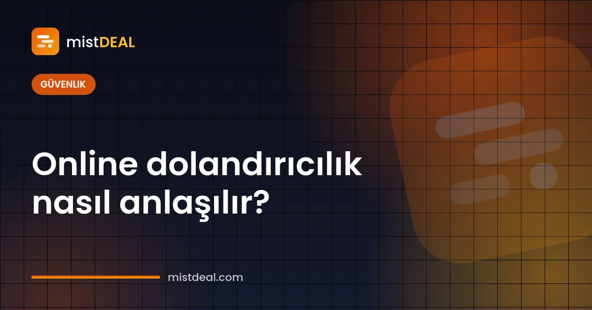Online alışverişte dolandırıcılık nasıl anlaşılır konusunu anlatan, uyarı işaretleri ve büyüteç çizimi