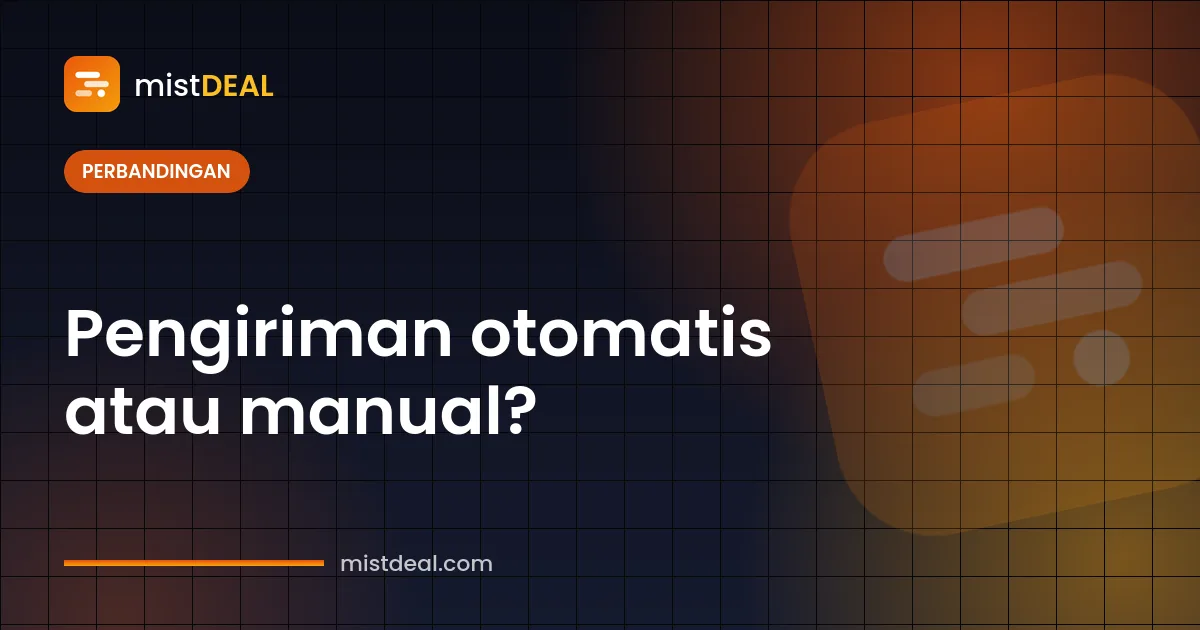 Sampul perbandingan alur pengiriman otomatis vs manual untuk produk digital