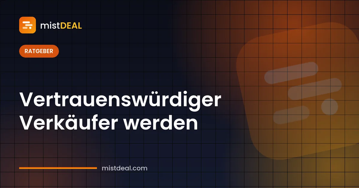 Cover zum Thema vertrauenswürdiger Verkäufer werden mit Symbolen für Verkäuferbewertung, Garantie und Treuhand