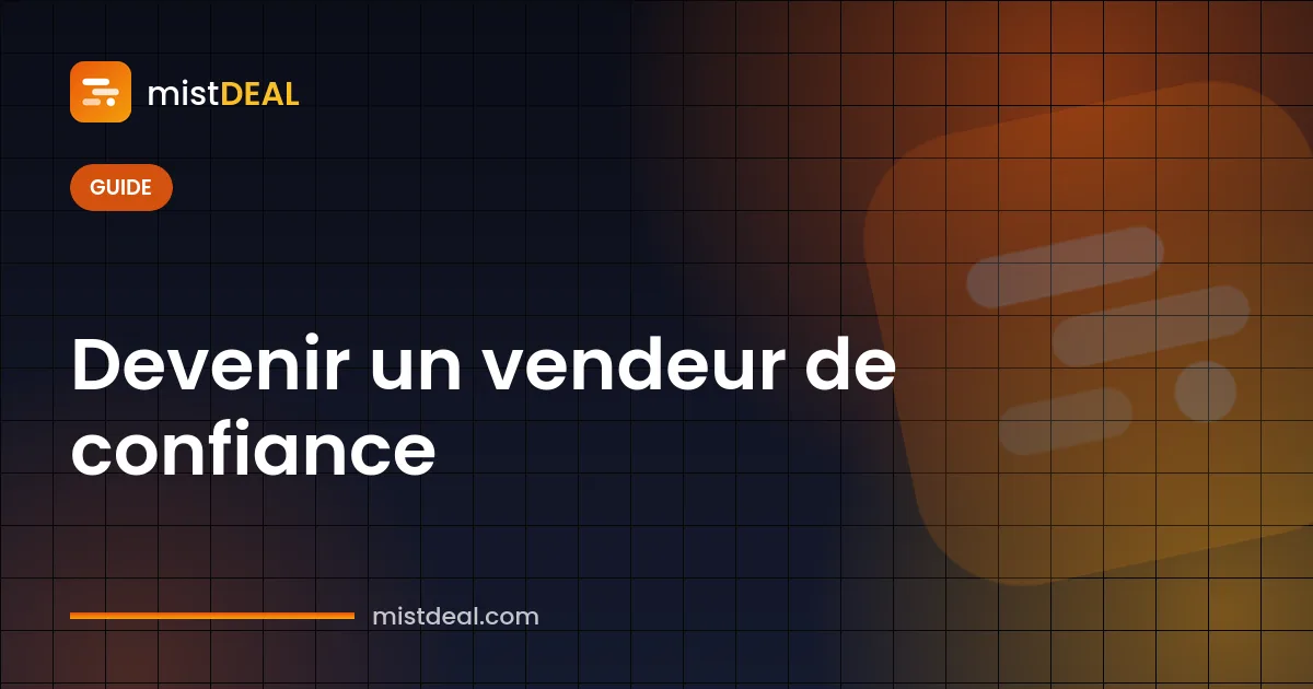 Image de couverture sur comment devenir un vendeur de confiance, avec icônes de note vendeur, de garantie et de séquestre