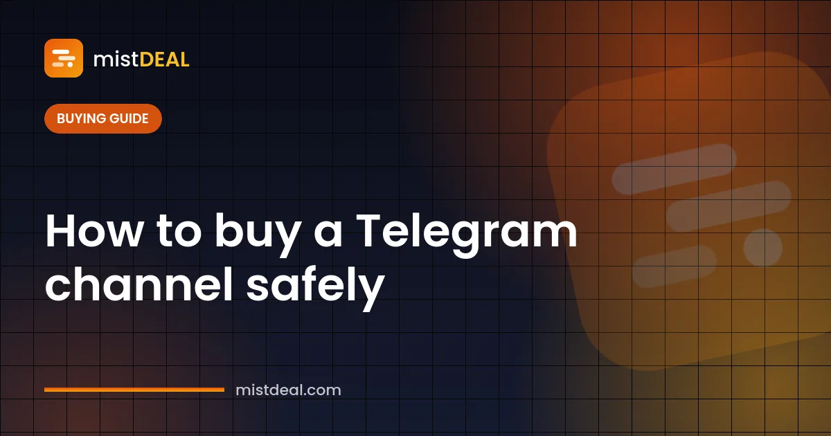 غلاف دليل شراء قناة Telegram يعرض إحصاءات القناة وخطوات نقل الملكية