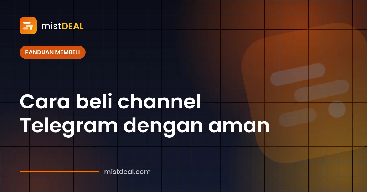 Sampul panduan beli channel Telegram, menampilkan statistik channel dan langkah transfer kepemilikan