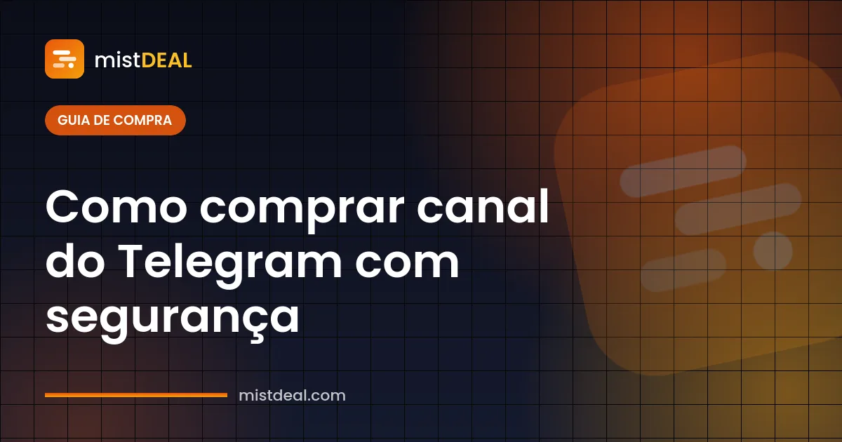 Capa de um guia para comprar canal do Telegram, com estatísticas do canal e etapas da transferência de propriedade